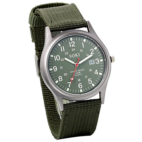 JewelryWe Herren Armbanduhr Kalender LED Licht Canvas Stoff Band Quarz Analog Uhr Grn JewelryWe Herren Armbanduhr Kalender LED Licht Canvas Stoff Band Quarz Analog Uhr Grn