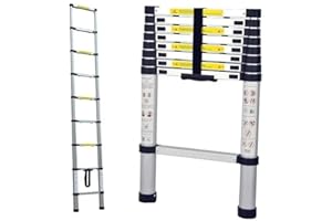 AMD NEXUS Telescopic Ladder, 3.2M Stainless Steel Thickened High-Strength Loft Ladder, Portable Ladders Extendable with Non-Slip Feet Adjustable Height for Roof Attic Caravans