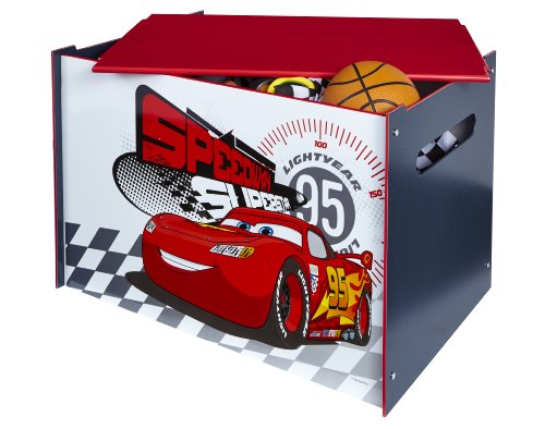 Disney Cars Kids Toy Box - Childrens Bedroom Storage Chest with Bench Lid by HelloHome