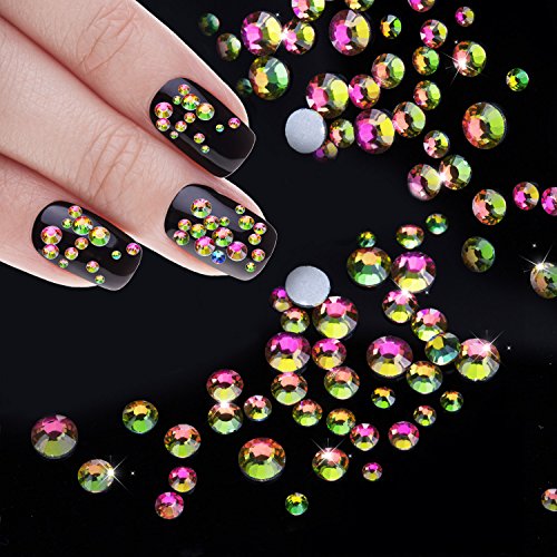 Outus 1000 Stück Multi AB Farbe Flache Rückseite Strasssteine Runde Kristall Edelsteine 2 mm – 5 mm, 5 Größen - 6