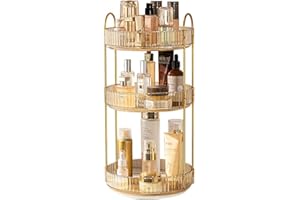 CESTATIVO Make Up Organizer, 360° Drehbar Kosmetik Organizer, Beauty Organizer, Hautpflege Organizer für Badezimmer (3 Schichten, Bernstein)
