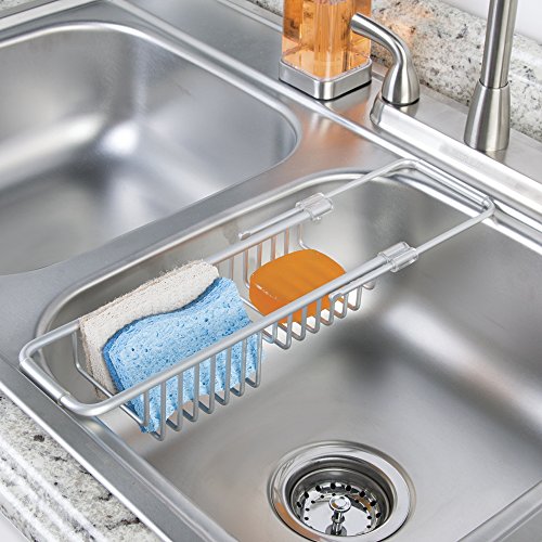mDesign Rustproof Aluminum Over-the-Sink Sponge/Scrubber Caddy – Silver by MetroDecor - 4