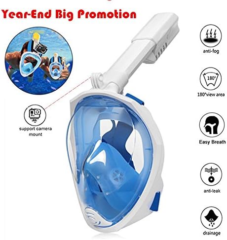 HEROUNION® Foldable Breath Tube Snorkeling Mask Full Face Diving Mask,180°Wide View Anti-fog Anti-leak Portable snorkel Mask For Kids And Adults(Blue L/XL)
