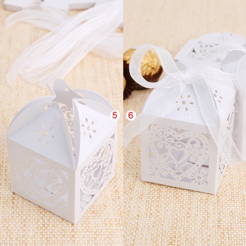 *Versand aus Deutschland* 25 x ivory weiß Hochzeit Gastgeschenk Bonboniere Kartonage Schachtel Geschenkbox - 6