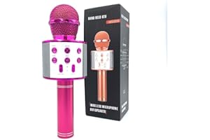 Juinteo Single Karaoke Mic, Microphone for Kids Adults, Wireless, Bluetooth, Portable Speaker, Voice-Changing Effect, Karaoke Machine, Home KTV Player, iOS and Android Supported (Pink)