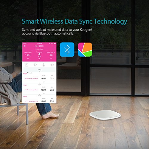 Koogeek digital Körperwaage Personenwaage bluetooth 4,0 bis zu 440lb / 200kg kg/st/lb Glasswaage Babywaage - 3