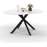 IDMarket Alix 4-8 Person Extendable Round Dining Table, Black Spider Foot, White Marble Effect Tray Alaska 110-150 cm