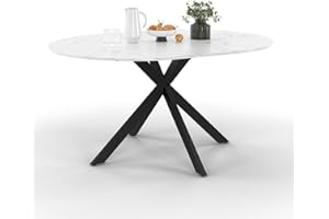 IDMarket Esstisch, ausziehbar, rund, Alix, 4-8 Personen, Spinnenfuß, Metall, Schwarz, Platte mit Marmor-Effekt, Alaska, 110 – 150 cm