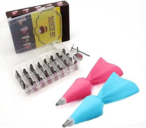 Cake Decorating Set,38 Pieces Reusable Cake Piping Tips,Stainless Steel Piping Icing Nozzles Tips Kit with 2 Reusable Piping Bags,2 Couplers,2 Flower Nails and Storage Case for Cakes Cupcakes and Cookies