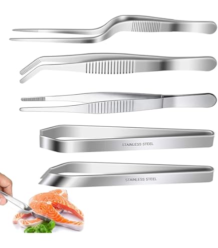 3 stuks keukenpincet roestvrij staal, kooktangenset, kooktang, pincet, keuken, keukengereedschap, grillpincet, gebogen voor decoreren, koken, zeevruchten, grillen