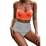 JUTOO Frauen Hohe Taille Bikinis Bademode Retro Beachewear Bikini Set(Orange ,EU:36/CN:M)