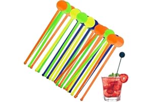 kinoco Touillettes Cocktail Réutilisables, 18 cm, 80 Pièces, Multicolore