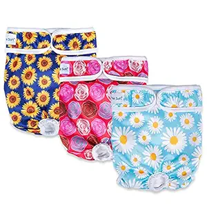 Pet Soft Washable Female Diapers (3 Pack) ? 2021 Summer Latest Flower Female Dog Diapers, Comfort Reusable Doggy Diapers for Girl Dog in Period Heat (Flower, M)