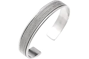 TREASURE BAY TreasureBay Men's Silver Bangle Bracelet Open Cuff - Classic Solid 925 Sterling Silver Braided Chain Details Bangle for men - Adjustable bangle