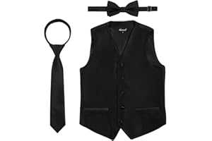 Alizeal Boys Bow Tie, Necktie and Suit Vest Solid Color Classic Tie and Waistcoat 3pc Set