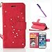 Produktbild EMAXELERS iPhone 7 Pure Fee Schmetterlings-Mädchen Muster Schutzhülle Ledertasche Lederhülle Handyhülle Hüllen mit Standfunktion Kunstleder für iPhone 7 4.7 Zoll,Red Fairy Girl Red Case with Diamond