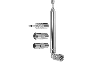 WANGCL FM DAB radioantenn teleskopisk FM-antennersättning 76 cm 7-sektioner med F-typ hankontakt och 3 st omvandlare för radio TV AV