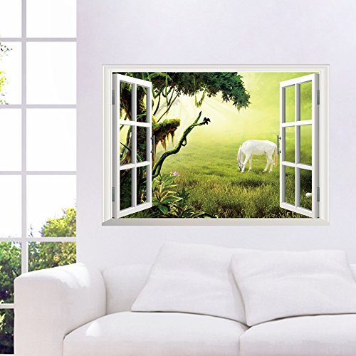 ufengke® 3D-Spezialeffekte Prärie Morgenröte weiße Pferd Wandsticker, Wohnzimmer Schlafzimmer Entfernbare Wandtattoos Wandbilder - 3