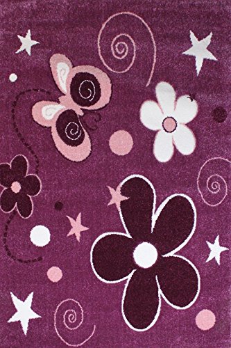 Kinder Teppich Modern Blumen Sterne Farbe Lila – VIMODA; Maße: 120×170 cm - 5