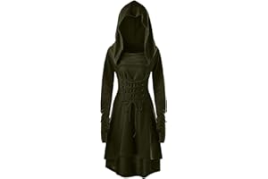 chuangminghangqi Renaissance Kostüm Damen Robe zum Schnüren Mittelalter Kleid mit Kapuze Langarm Retro Gothic Cosplay Halloween Karneval