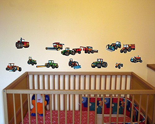 13-teiliges Trecker Traktor und Fahrzeug Set Wandtattoo Mähdrescher Landmaschinen LKW Wandsticker in 5 Größen (2x16x26cm mehrfarbig) - 2
