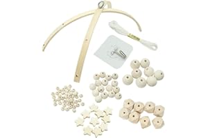 BYNYXI Cadre mobile en bois bricolage, carillon éolien en bois fait à la main pour lit bébé, cloche de lit naturelle avec perles en bois, étoiles, kit de bricolage mobile pour bébé pour chambre denfant