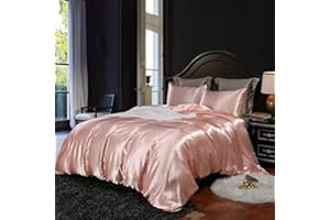 Lanqinglv Różowa poszewka na kołdrę 135 x 200 cm 2-częściowa satyna luksusowa pościel z poszewką na poduszkę 50 x 75 cm kolor