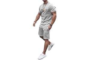 WAZHAKU Jogginganzug Herren Trainingsanzug Baggy Sportanzug Bequeme Atmungsaktive Sommer Outfit 2-teiliges Set mit Tshirts und Sporthose Stretch Fitnessanzug Activewear Streetwear Freizeitanzug