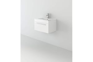 VeeBath Venus 600 Wall Hung Vanity Unit, Slim Wash Basin Bathroom Sink, Soft Close Door, Cloakroom Wall Mounted Storage Cabinet- White (Flat Pack)