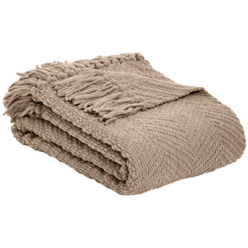 AmazonBasics Knitted Fringed Throw Blanket - Camel, 130 x 150 cm AmazonBasics Knitted Fringed Throw Blanket - Camel, 130 x 150 cm