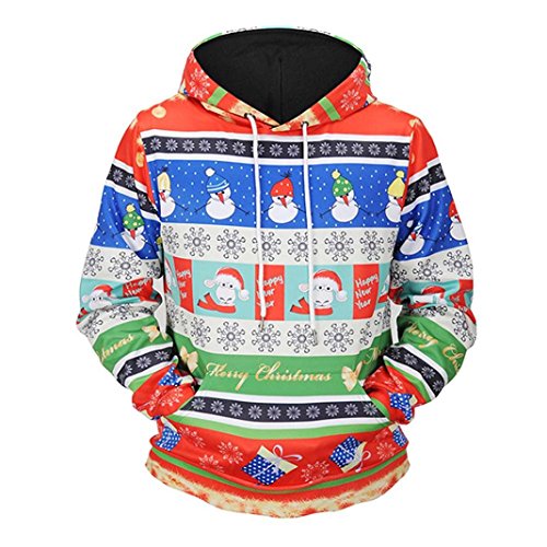 Preisvergleich Produktbild Weihnachten Drucken Kapuzenpullover Damen Christmas Kapuzenpullis Frauen Hemden Winter Taschen Tops Bluse mit Kapuze Übergröße Pullover Mantel Sweatshirts Outerwear Elecenty (Rot, XL)