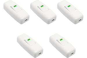 Leloco 5 Stück Schalter 250V 10A, Lnline Schalter Zwischenschalter Kabelschalter lampenschalter für 2-adrige Zuleitungen, Schnurschalter für Lampen Tischlampen Weiß