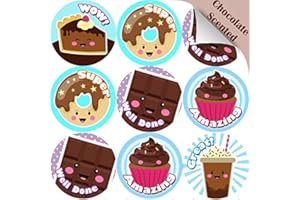 STICKER STOCKER 120 Chocolate Praise Words 30mm Scented Reward Stickers for Teachers, Parents and Party Bags