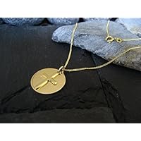 1,8 cm Gravurplatte & Kreuz Anhänger mit Panzerkette in 333er Gelbgold (GK91/18-8GG)