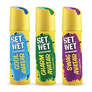 Set Wet Deodorant Spray Perfume, 150ml (Cool, Charm and Swag Avatar Pack of 3)