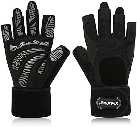 Black Gel Half Finger Weight Lifting Gloves Padded Workout Gloves Wrist Support for Men Women Gym Gloves for Crossfit Cross Training Powerlifting