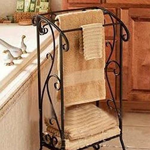 Wandun Wrought Iron Towel Rack Floor Towel Rack Bathroom Shelf Double Creative Continental-Black