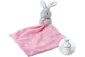 CREVENT Cozy Plush Baby Security Blanket Loveys for Baby Girls with Animal Face, Fleece Comforter Cuddle Blanket,Baby Shower/Birthday/Receiving Gifts for Newborns Infant Toddler (Hugging Bunny)