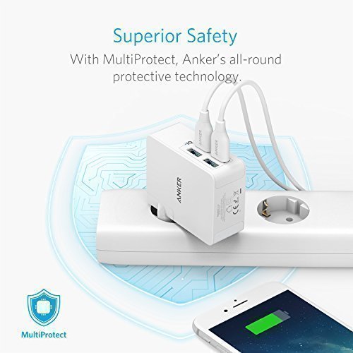 Anker PowerPort Lite 27W 4-Port USB Ladegerät mit Austauschbarem UK und EU Reiseadapter und Power IQ für iPhone 7 / 6s / 6 /5s/ SE, iPad Air 2 / mini 3, Galaxy S7 / S6 Edge und Weitere (Weiß) - 4
