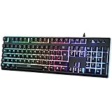 UK Layout Mechanical-Feeling Plunger Gaming Keyboard RGB LED Backlit 105 Keys – Horsky Rainbow Backlight Water-Resistant Gaming Working Keyboard USB Wired for PC Mac