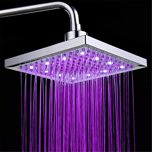Delipop CM-11 LED Duschkopf, viereckig 20,3 cm Temperatur Control 3 Farbwechsel Wasser Flow Powered ABS Chrome Finish 12 LEDs für Badezimmer - 2