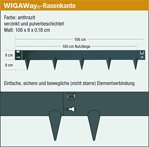 WIGAWay 5-er Pack Rasenkante Metall , Randeinfassung Pflasterkante Raseneinfassung Einfassung - 2