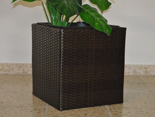 Pflanzkübel Blumenkübel Blumentopf Polyrattan Quadrat LxBxH 50x50x50cm Coffee braun