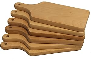 Gluecksshop Lot de 6 planches à petit-déjeuner, planche à goûter, planche à pain, planche à pain avec poignée en bois naturel non traité, 26 x 11,5 x 1,8 cm