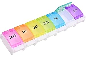 Jsdoin Tablettenbox 7 Tage, Pillendose 7 Fächer Regenbogen Tablettenbox, Medikamentenbox Leicht Zu Öffnen Regenbogen Deutsch