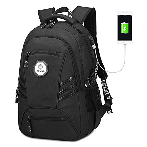 Herren Damen schlank Laptop Rucksack 15 6 Zoll Business Rucksack leichte wasserdicht Schulter Notebook Rucksack mit USB-Port  schwarz 
