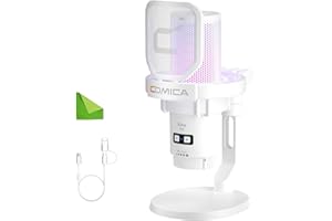 comica USB Microphone for Computer and Smartphone,RGB Cardioid Condenser Gaming Mic for Podcasting,Streaming,Recording,with Desktop Stand-White (EJoy Uni D)
