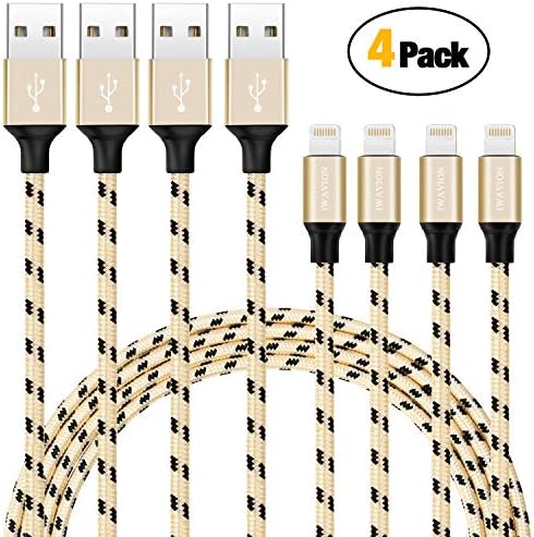 IWAVION iPhone Charger Cable, Lightning Cable [4Pack 3FT/1M] Fast Charger USB Cable Nylon Braided Cord for iPhone 8/X /7/7 Plus/6/6s/6 Plus/6s Plus,5c/5s/5/SE,iPad Pro/Air/mini,iPod and more(Black/Gold)
