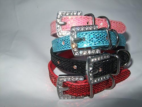 Dog Collar extra small diamante buckle pu leather tea cup Chihuahua Yorkie toy bling (Black)