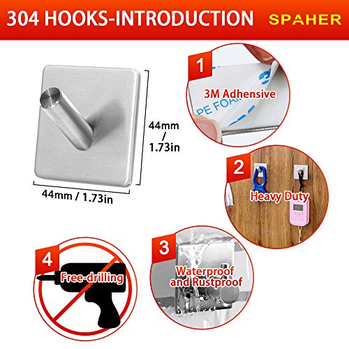 SPAHER Selbstklebend Handtuchhaken Haken Wasserdicht 304 Edelstahl 3M Badezimmer Abnehmbare Toilette Hut Robe Schränke Mantel Sticky Storage Wandaufhängung Rack Rail Bad Handtuchhalter 4 Pack - 3